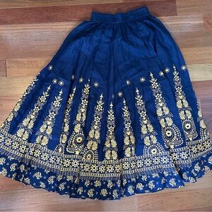 Elegant Blue and Gold Floral Skirt
